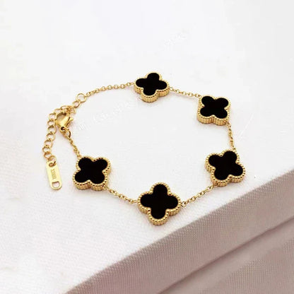 Black Anti Tarnish Clover Bracelet For Girls And Women