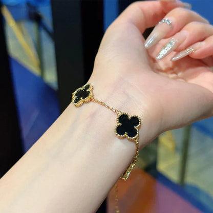 Black Anti Tarnish Clover Bracelet For Girls And Women