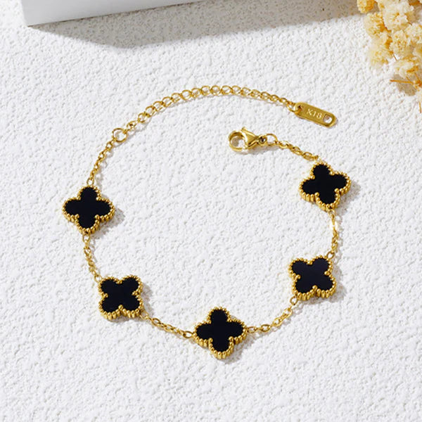 Black Anti Tarnish Clover Bracelet For Girls And Women
