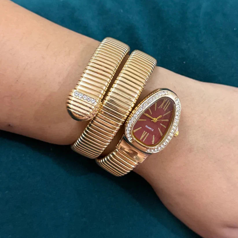 Gold Serpent Wrap Watch-Red