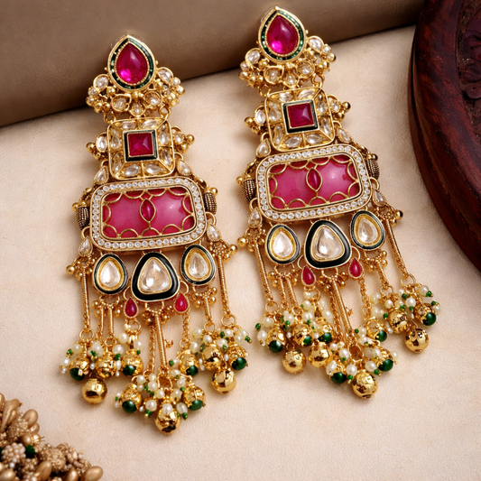 Royal Pink Kundan Statement Earrings