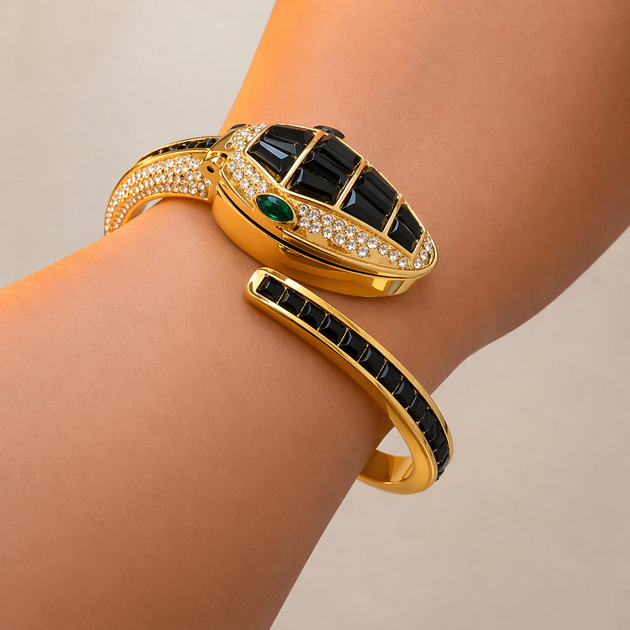 Black Serpent Watch With Ruby & Emerald Accents