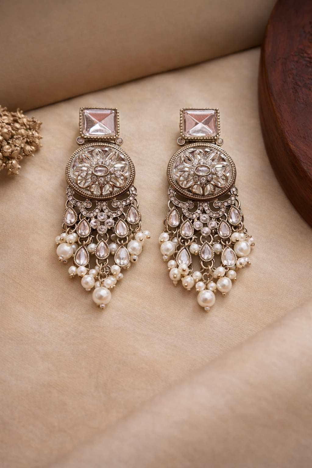 Vintage Pearl Kundan Chandelier Earrings