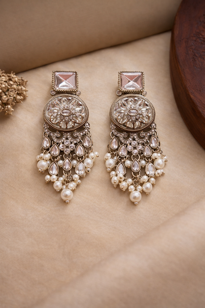 Vintage Pearl Kundan Chandelier Earrings