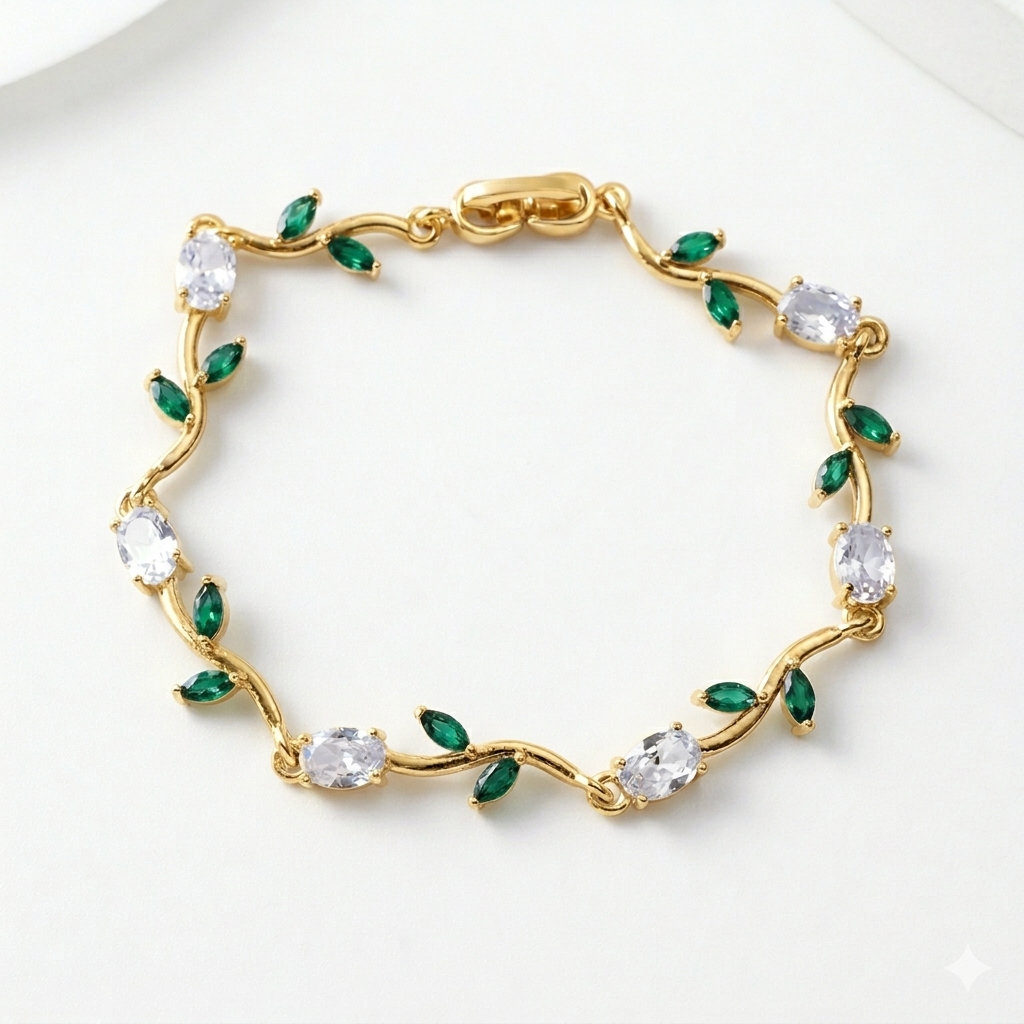 Green & White Tulip Crystal Bracelet