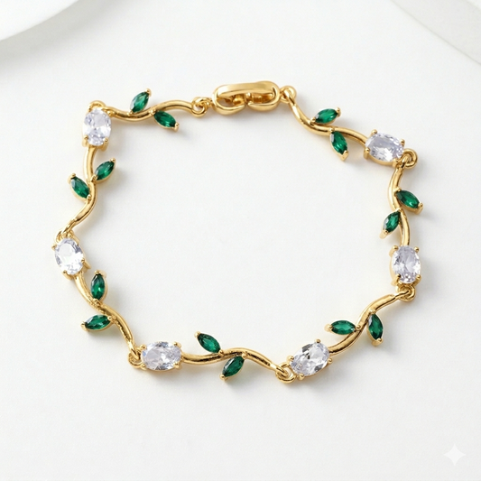 Green & White Tulip Crystal Bracelet