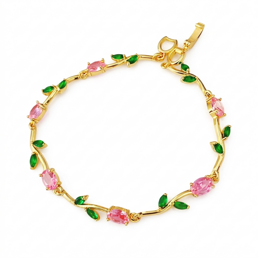 Pink & Green Tulip Crystal Bracelet