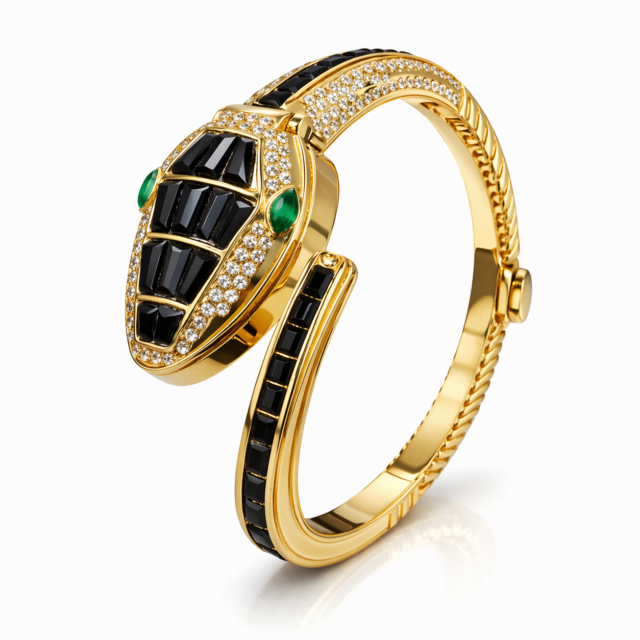 Black Serpent Watch With Ruby & Emerald Accents