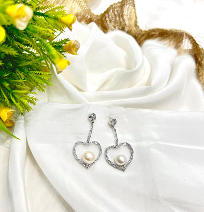 Pearl Heart Drop Earrings