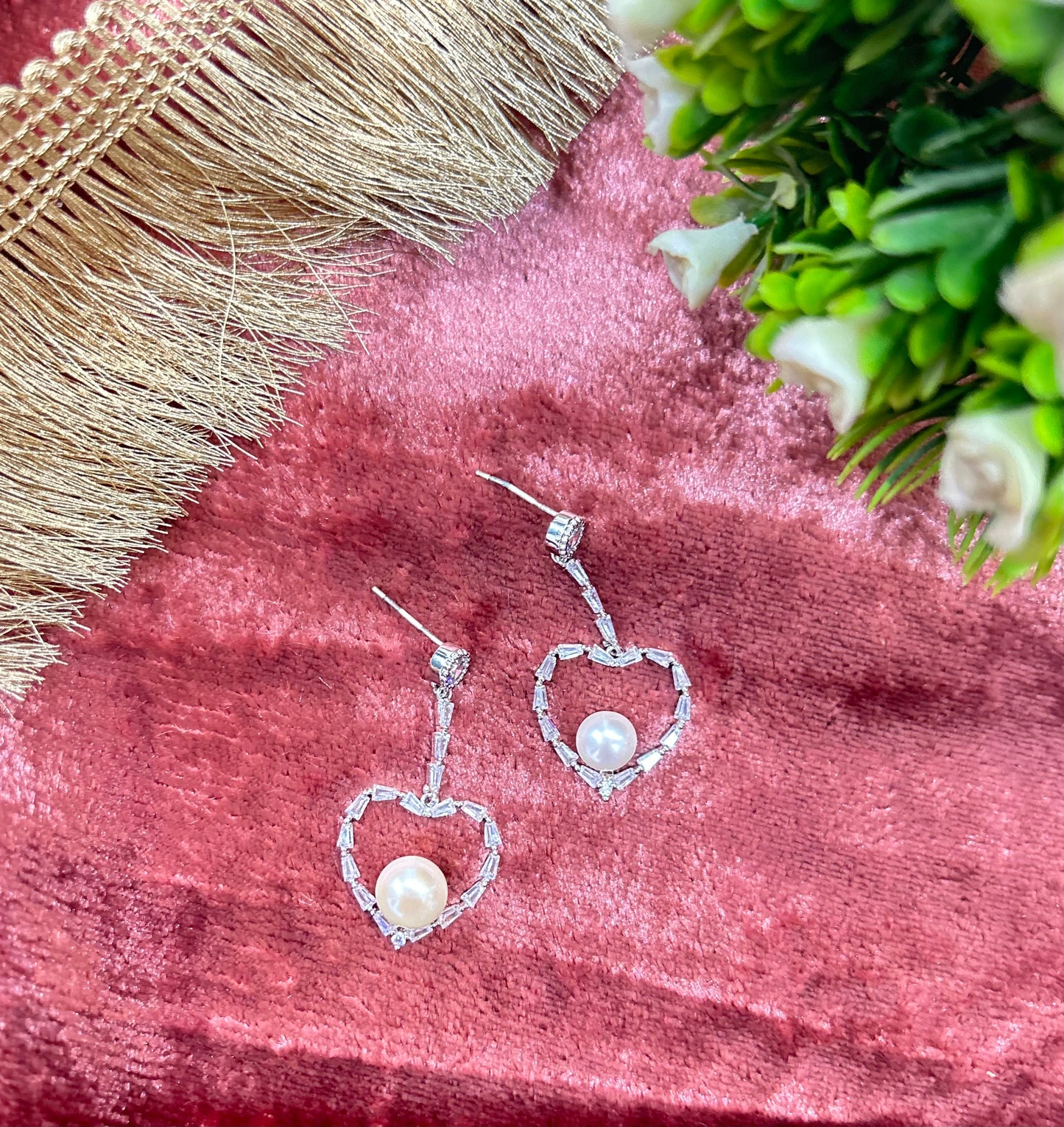 Pearl Heart Drop Earrings