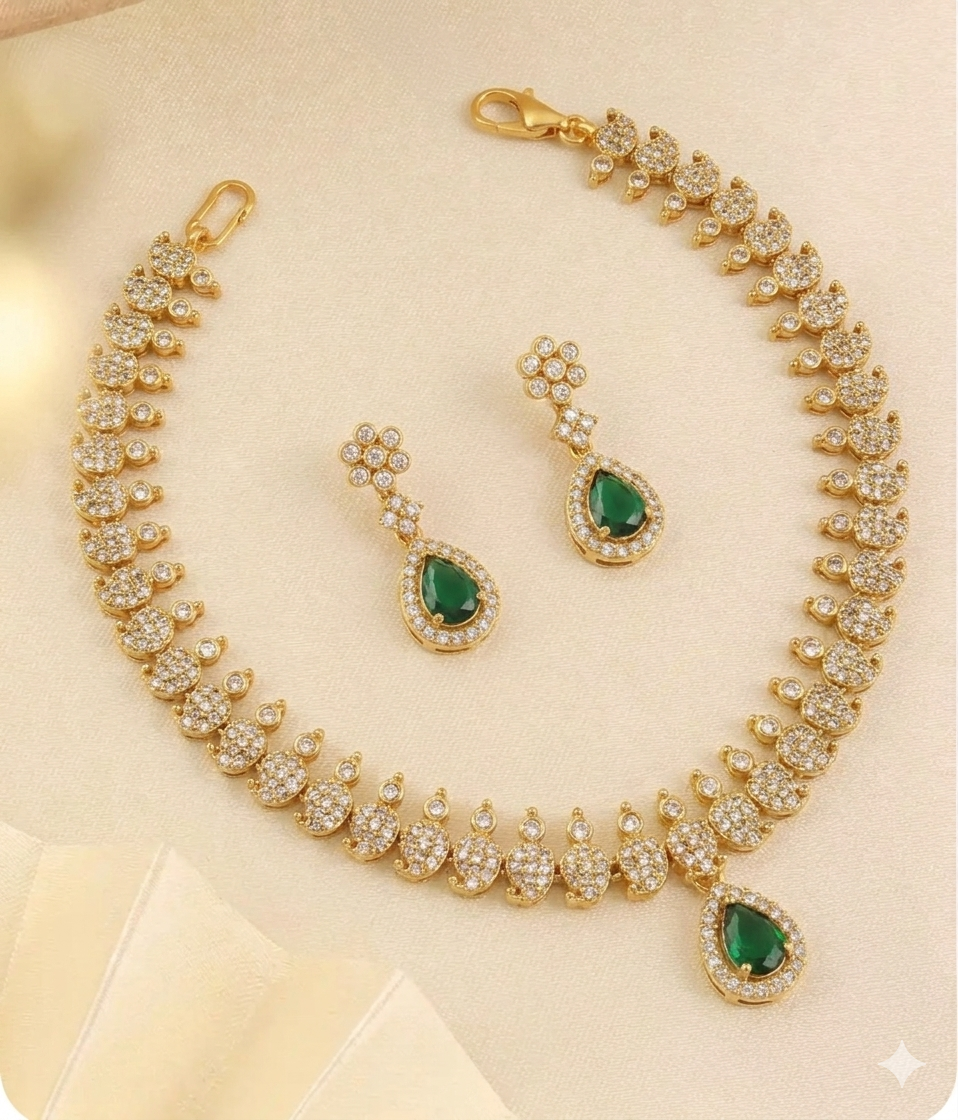 Elegant Emerald Green Teardrop Necklace Set with Earrings