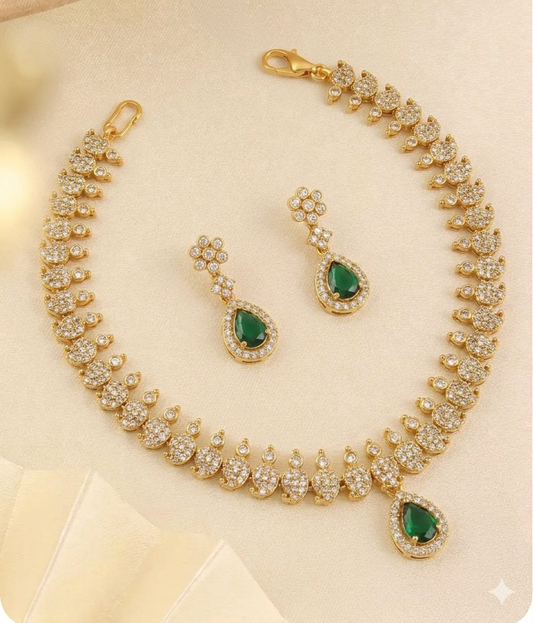 Elegant Emerald Green Teardrop Necklace Set with Earrings