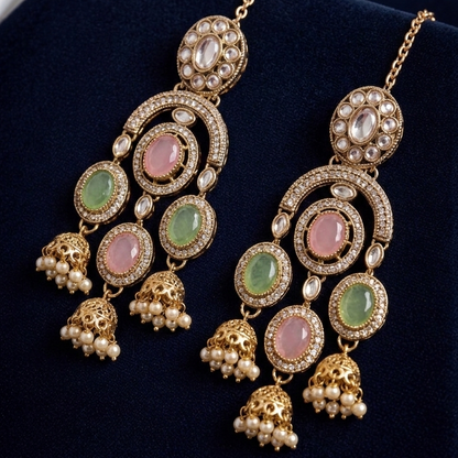 Pastel Stone Pearl Jhumka Earrings