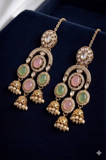 Pastel Stone Pearl Jhumka Earrings
