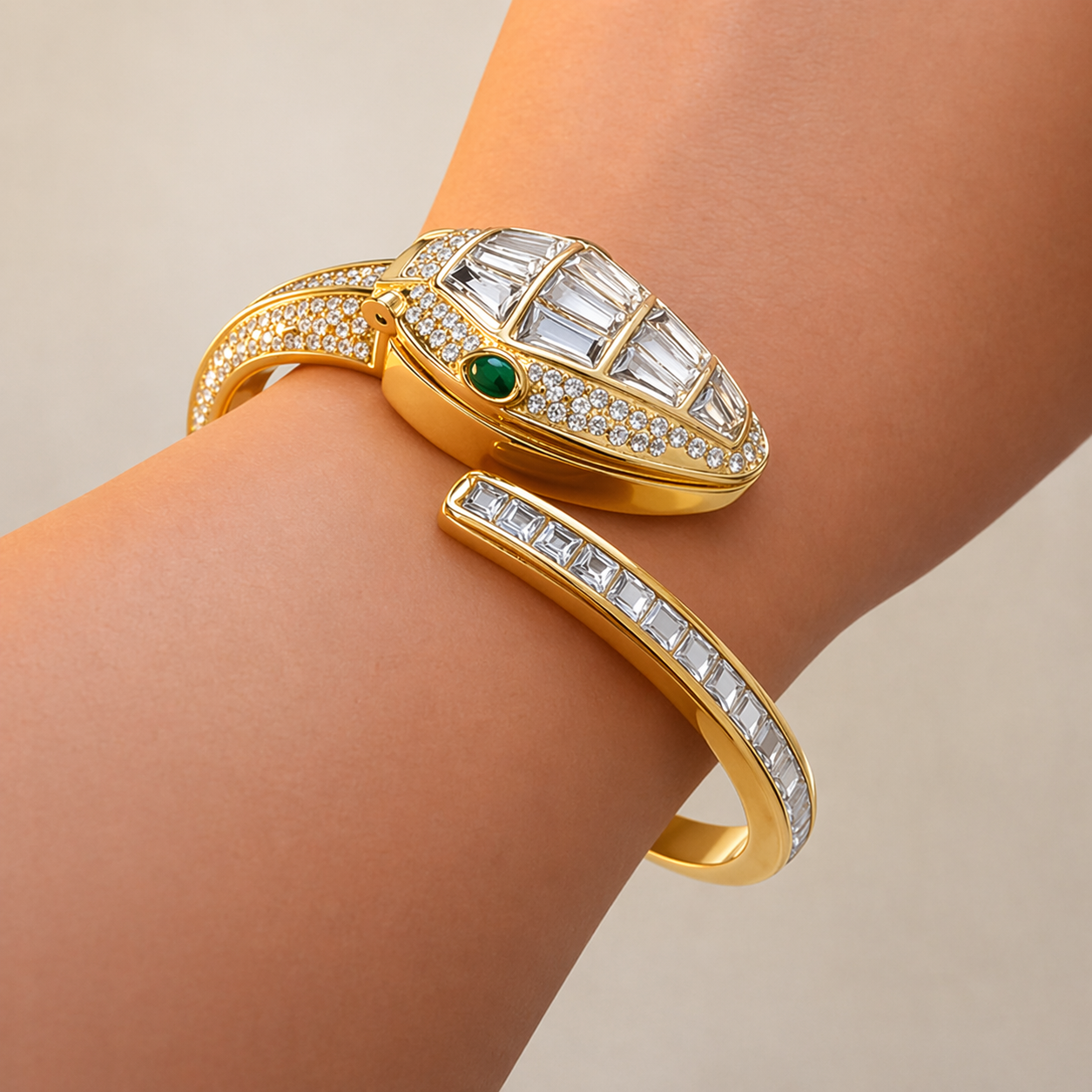 White Serpent Watch With Ruby & Emerald Accents