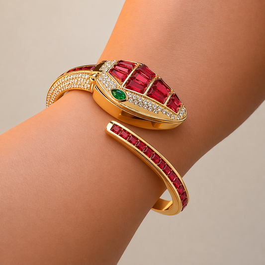 Gold Serpent Watch with Ruby- Red
