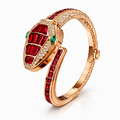Gold Serpent Watch with Ruby- Red