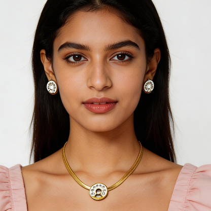 Crystal Halo Gold Jewellery Set