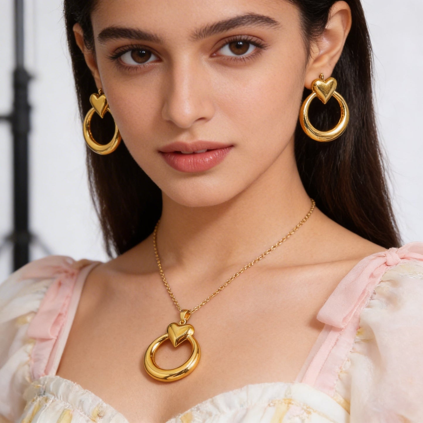 Luxe Heart Hoop Necklace & Earrings Set