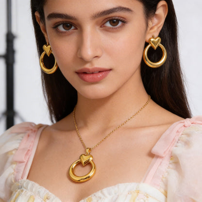 Luxe Heart Hoop Necklace & Earrings Set