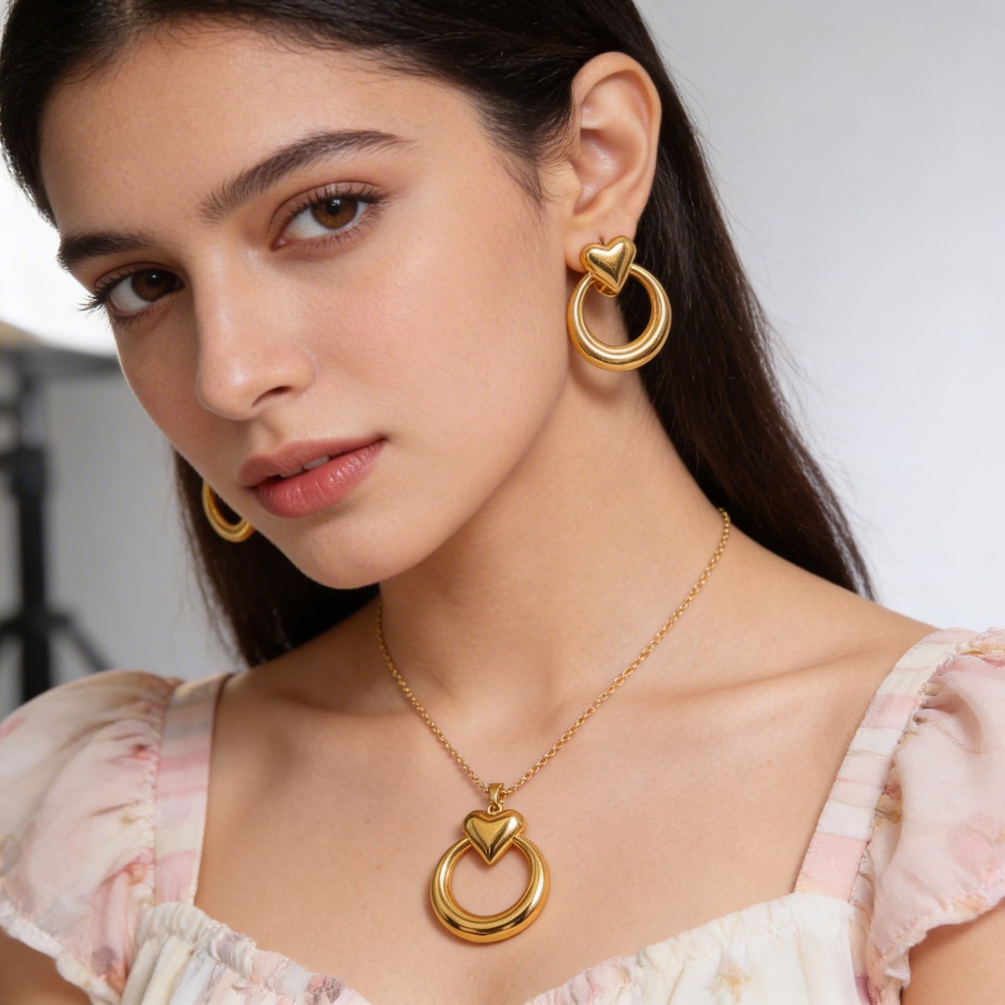 Luxe Heart Hoop Necklace & Earrings Set