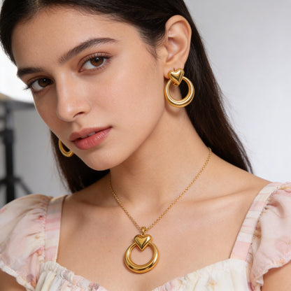 Luxe Heart Hoop Necklace & Earrings Set