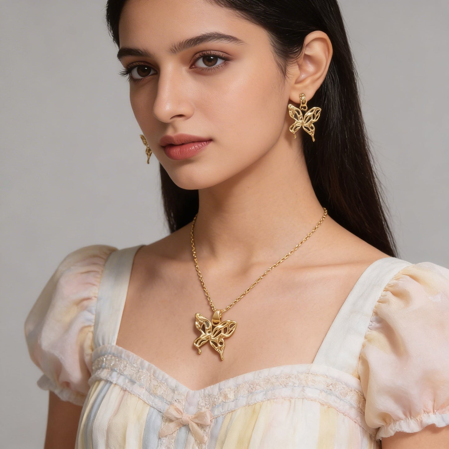 Golden Butterfly Necklace & Earrings Set