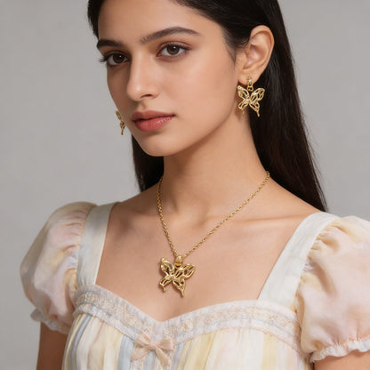 Golden Butterfly Necklace & Earrings Set