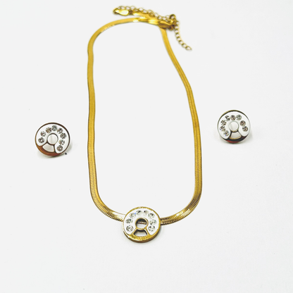 Crystal Halo Gold Jewellery Set