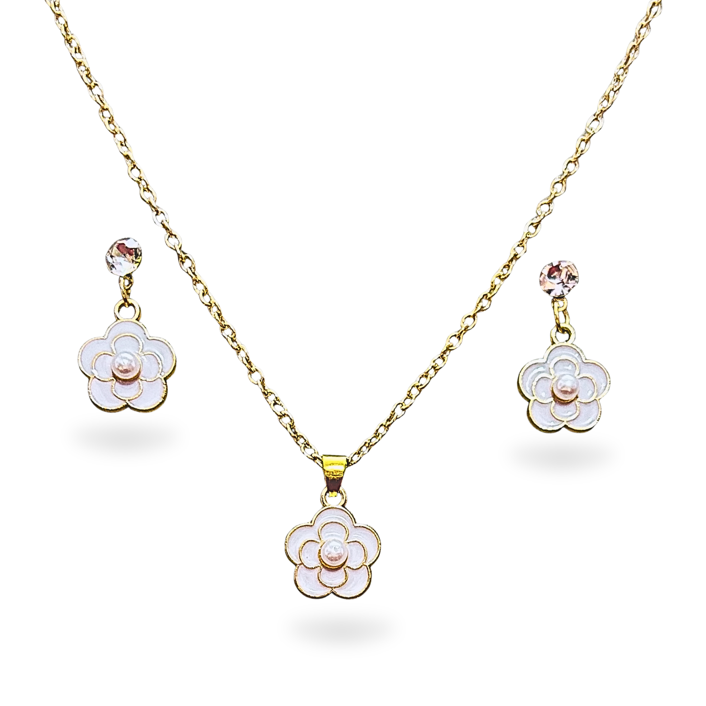 Floral Pearl White Necklace Set