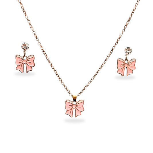 Pink Bow Necklace Set