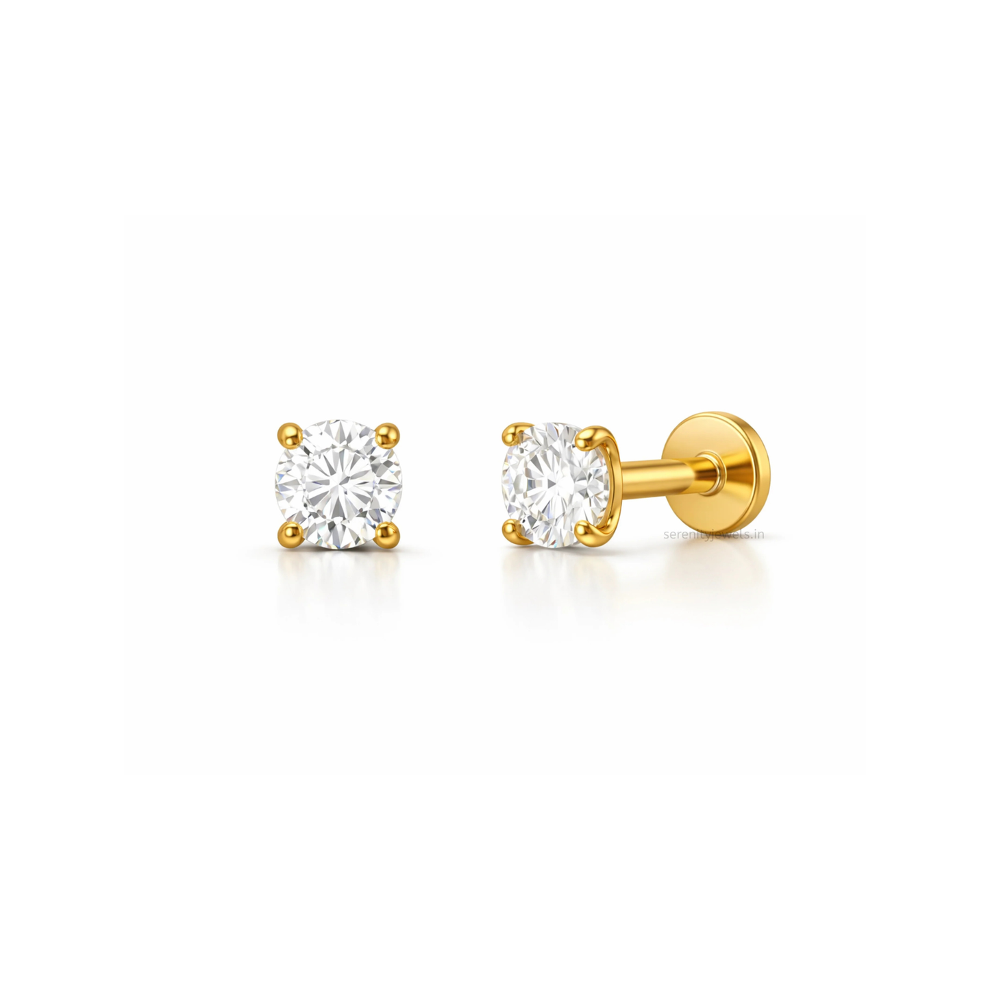 Radiant Gold Solitaire Stud Earrings