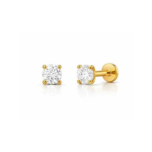 Radiant Gold Solitaire Stud Earrings
