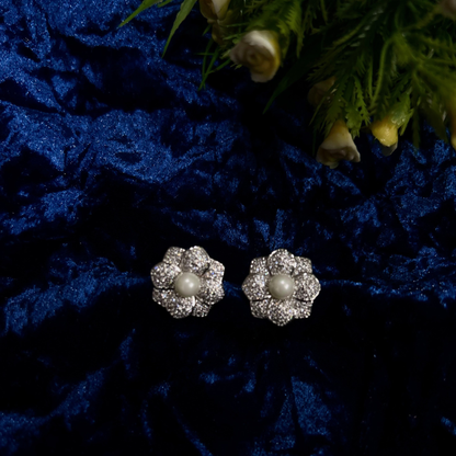 Crystal Flower Pearl Earings