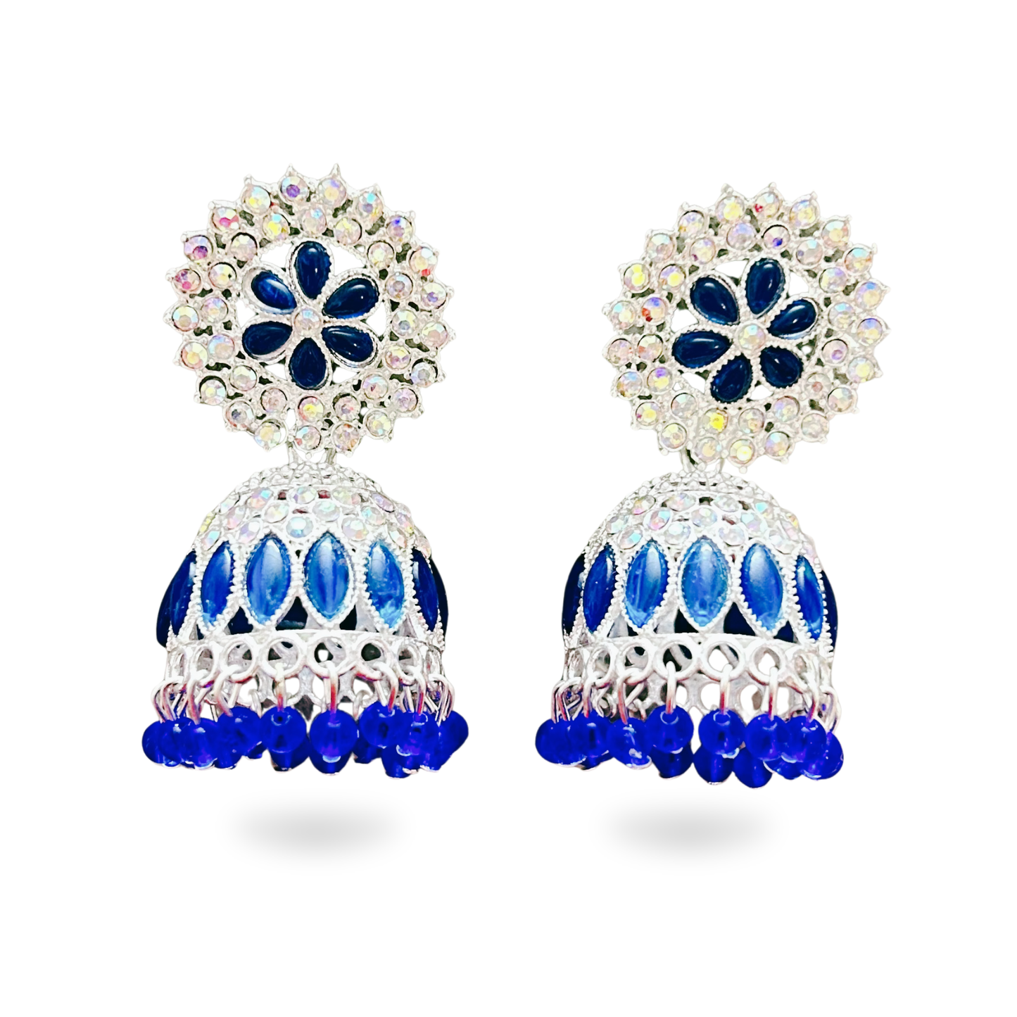 Blue Crystal Jhumka Earrings
