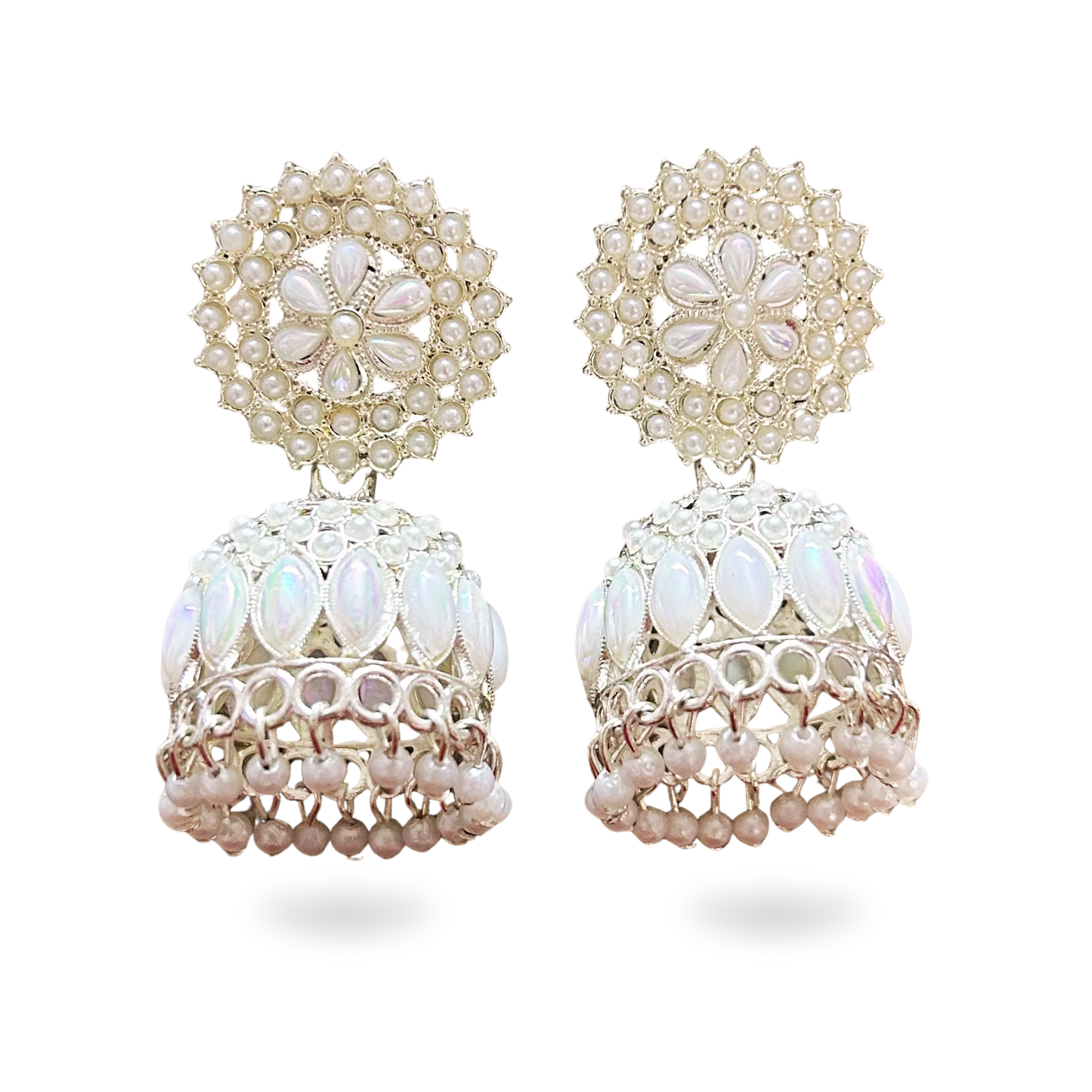 Silver crystal jhumka earrings