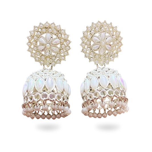 Silver crystal jhumka earrings