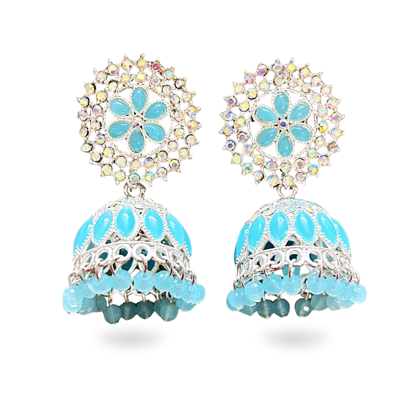 Sky Blue Crystal Jhumka Earrings