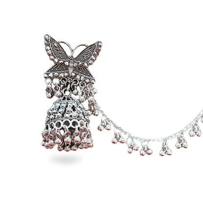 Oxidized Silver Butterfly Jhumka Earrings