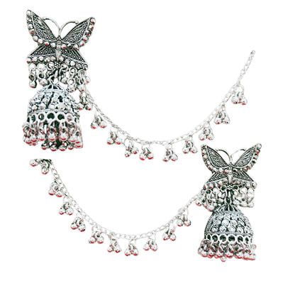 Oxidized Silver Butterfly Jhumka Earrings