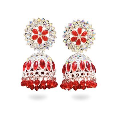 Red Crystal Jhumka Earrings