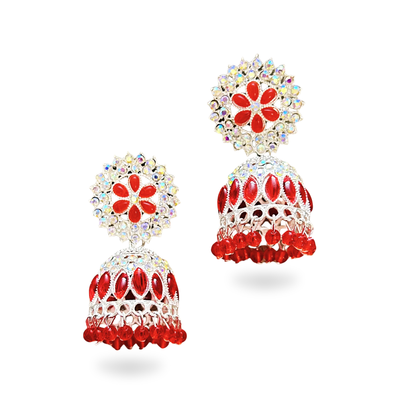 Red Crystal Jhumka Earrings