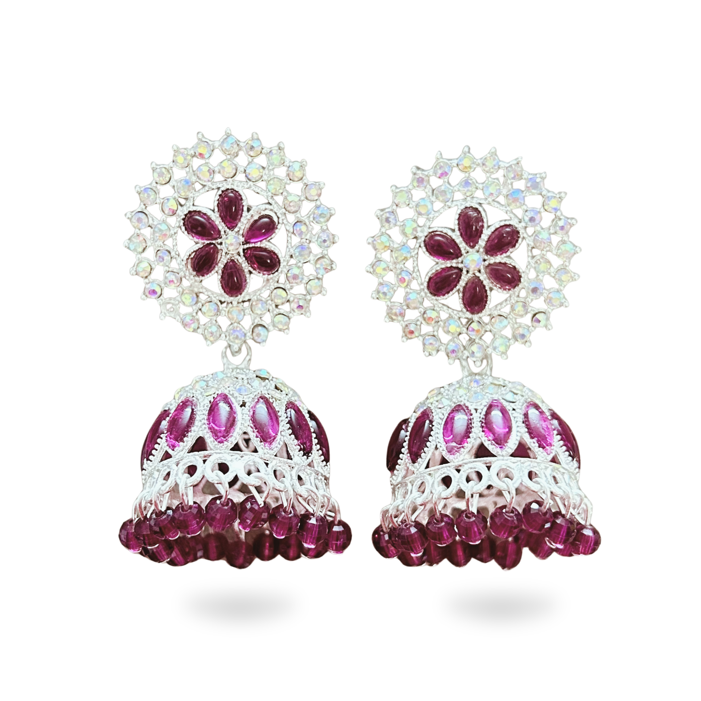 Purple Crystal Jhumka Earrings