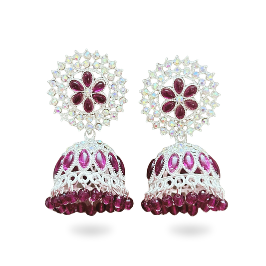 Purple Crystal Jhumka Earrings