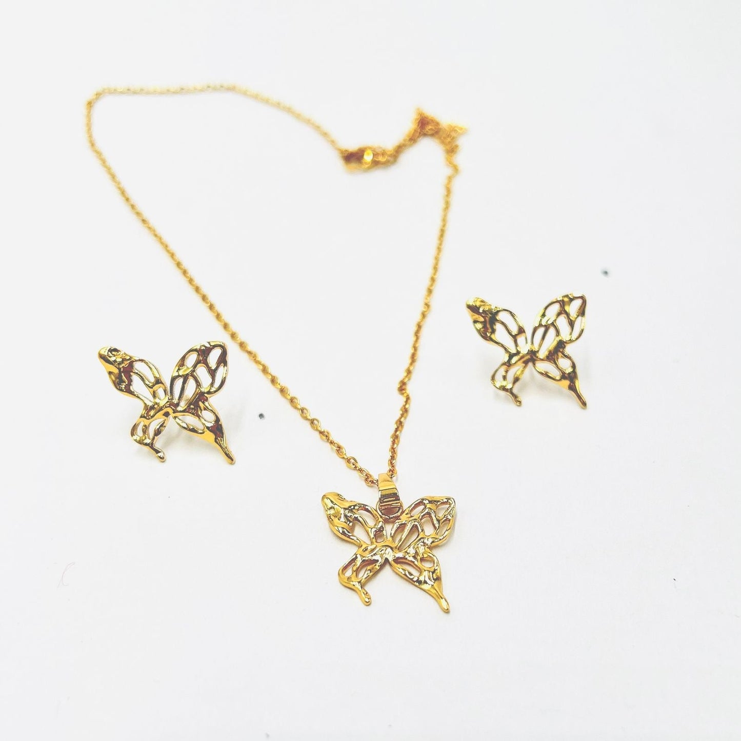 Golden Butterfly Necklace & Earrings Set
