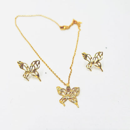 Golden Butterfly Necklace & Earrings Set