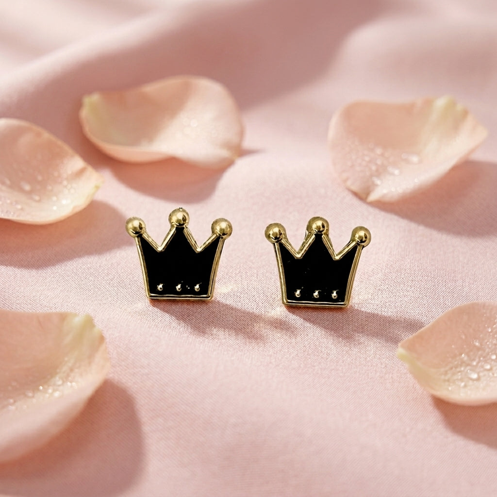 Black Crown Stud Earrings