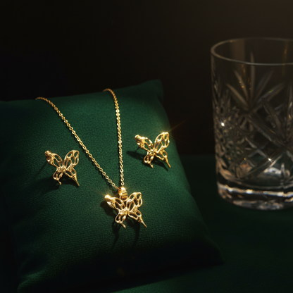 Golden Butterfly Necklace & Earrings Set