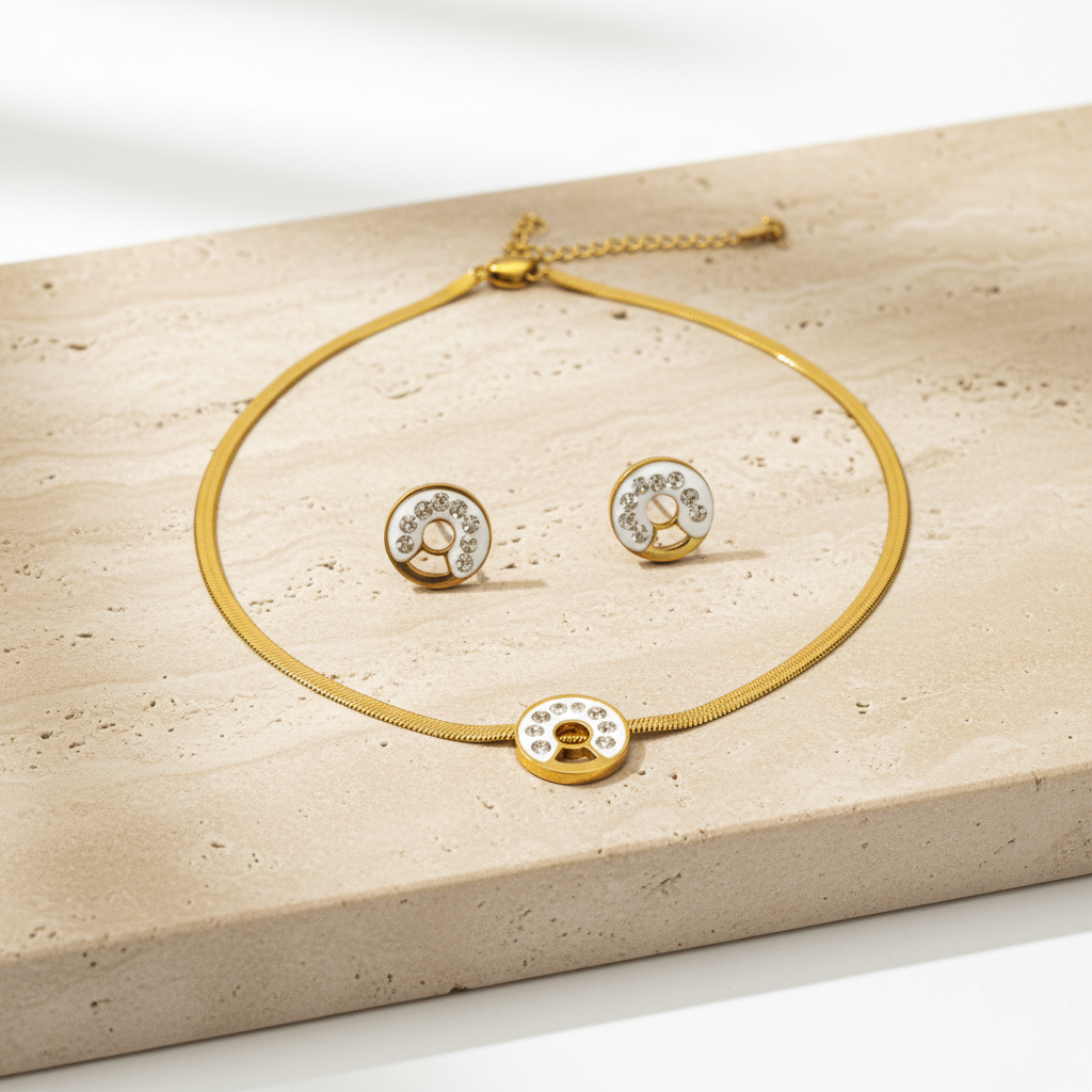 Crystal Halo Gold Jewellery Set