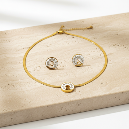 Crystal Halo Gold Jewellery Set